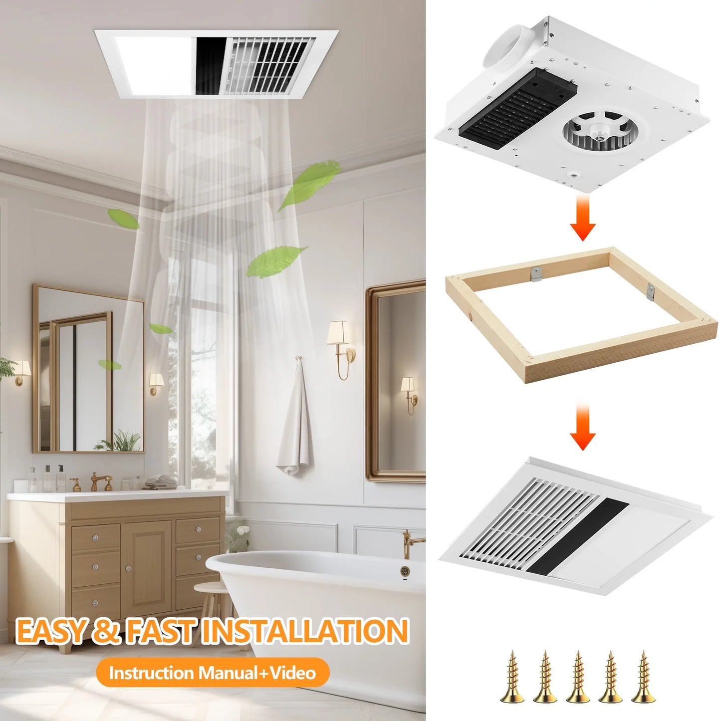 Bathroom Exhaust Fan, Heater, LED Light Combo, Bathroom Fan 2300 Watt Heater 100CFM