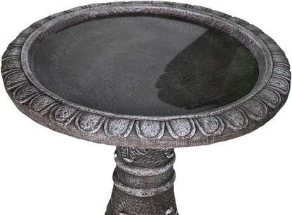 24.4" H Cement Bird Bath for Garden- Fibre Reinforced Concrete Bird Baths for Outdoors, Large Size Vintage Carved Pedestal Birdbath for Patio, Yard, Lawn -20��Dia. X 24.4��H Bird Fountain