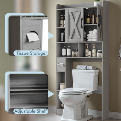 Lacoo Over The Toilet Storage Cabinet with Barn Doors, Farmhouse Style Space Saver for Over Toilet Storage with Toilet Paper Holder, for Bathroom, Restroom, White