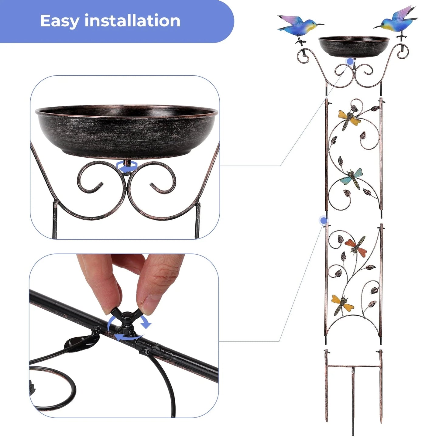 Bird Bath with Trellis Inlife Waterproof Garden Bird Feeder and Trellis Combo for Climbing Plants, Metal