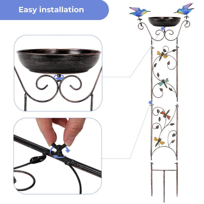 Bird Bath with Trellis Inlife Waterproof Garden Bird Feeder and Trellis Combo for Climbing Plants, Metal
