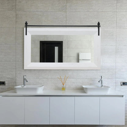 ALBAD Farmhouse Wood Framed Wall Mirror, Natural Wood and Framed Wall Mounted Bathroom Vanity Mirror for Farmhouse Decor, Vertical or Horizontal Hanging