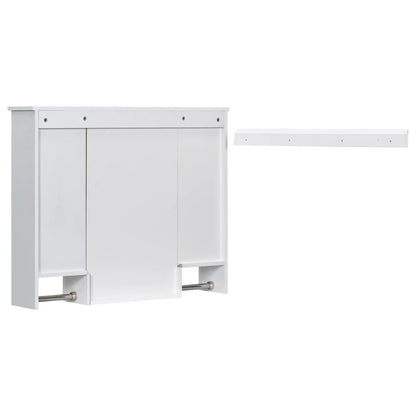 Royard Oaktree Bathroom Medicine Cabinet with Mirror, Bathroom Storage Cabinet with 3 Doors and Open Shelves, Wall Mounted Cabinet Space Saver with Towel Bars, Grey