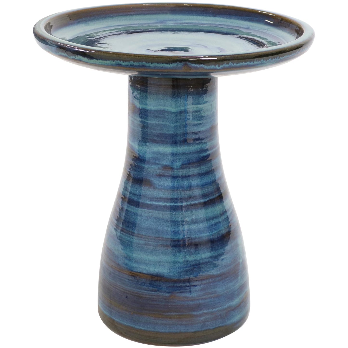 Sunnydaze Freestanding Ceramic Outdoor Bird Bath, Glazed, UV-Resistant Galaxy Blue Finish