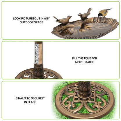 Magshion 28" Outdoor Garden Pedestal Bird Bath with Solar Pumb, for Patio Backyard Décor, Bronze