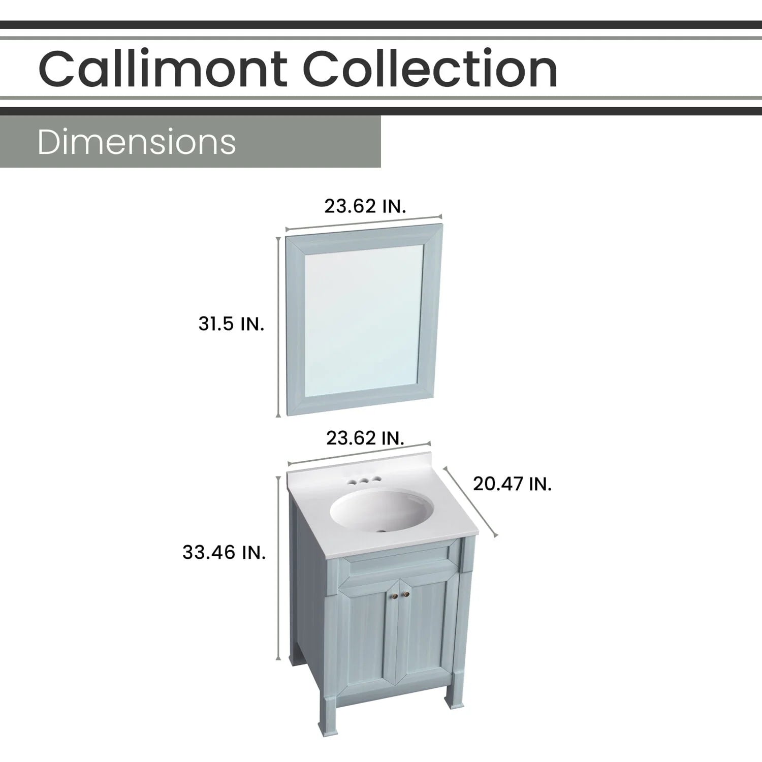 Hanover Callimont 24'' Vanity Cabinet with Sink Combo for Bathroom, Powder Room | Pre-Assembled Cabinet | Accent Mirror | Artificial Stone Countertop | Blue Cabinet | HANVN0106-24-0BL