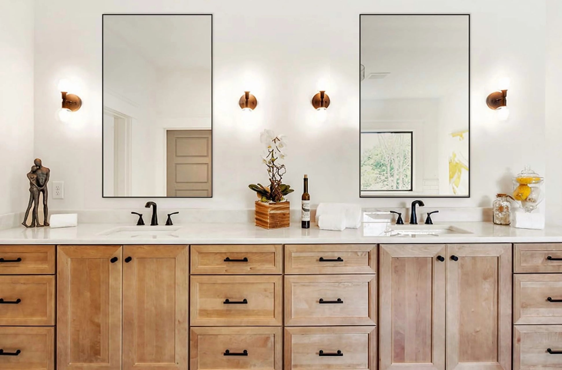 H-A Black&Gold Framed Rectangle Bathroom Mirrors for Wall,Wall Mounted Vintage Mirror Vertical or Horizontal Hanging for Living Room,Bedroom (40''x24''Vintage)