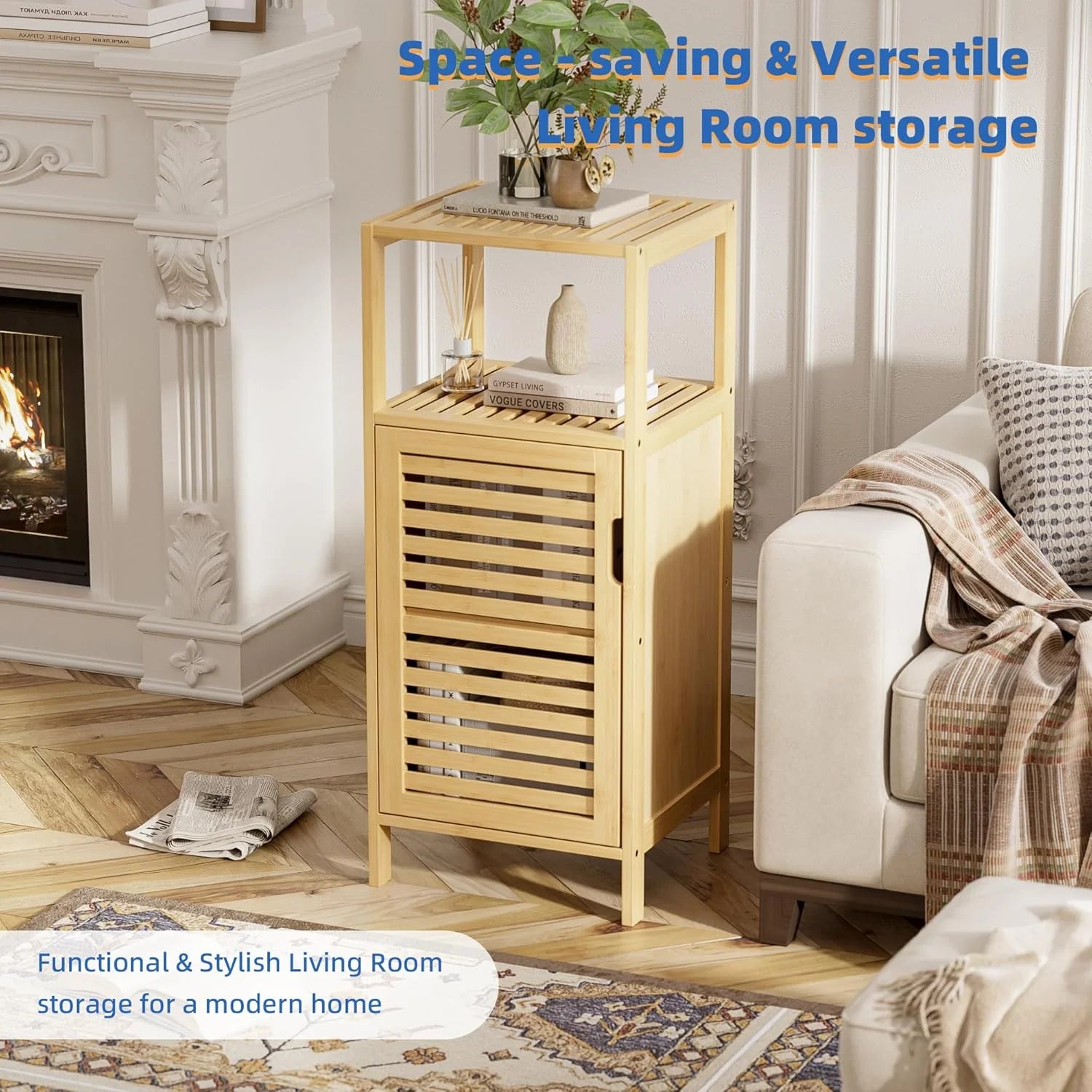 Bathroom Cabinet, Bamboo Floor Cabinet Free Standing, 4 Tier Sofa Side Storage Cupboard for Living Room Kitchen Bedroom