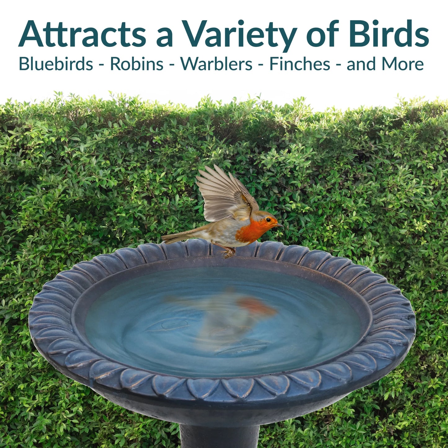 Sunnydaze Facade du Soleil Freestanding Glass Fiber Reinforced Concrete Outdoor Bird Bath, Blue