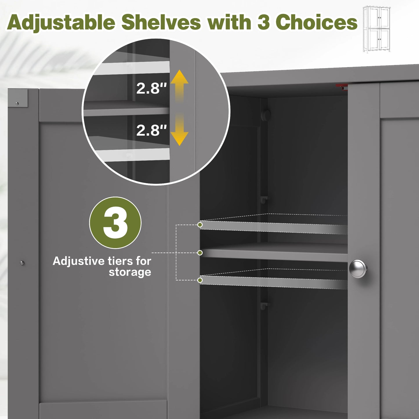 Bathroom Storage Floor Cabinet Organizer with Adjustable Shelf 4 Magnetic Doors 43" Wooden Pantry Cabinet Freestanding for Kitchen Living Room Small Spaces,Brown