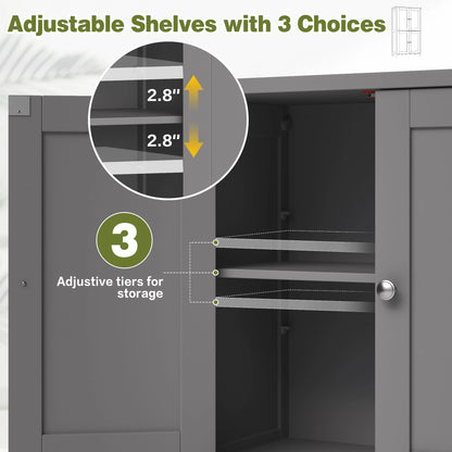 Bathroom Storage Floor Cabinet Organizer with Adjustable Shelf 4 Magnetic Doors 43" Wooden Pantry Cabinet Freestanding for Kitchen Living Room Small Spaces,Brown