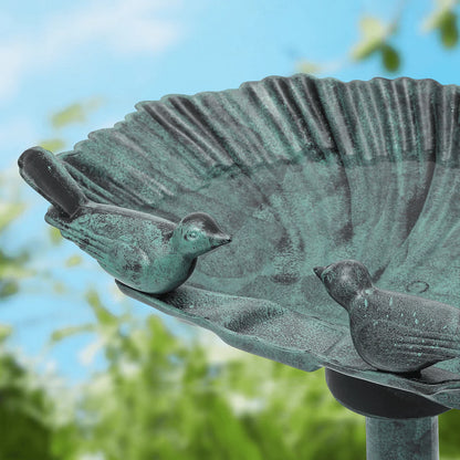 MoNiBloom Outdoor Pedestal Bird Bath with Solar Pumb, for Garden Patio Backyard Décor, Green