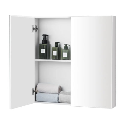 Costway Bathroom Cabinet Medicine Cabinet Wall Mount Double Door with Shelf and Mirror