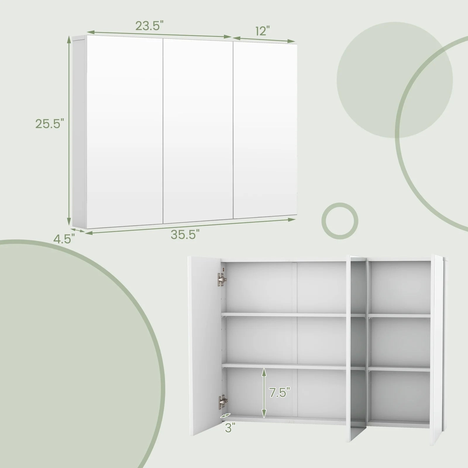 Giantex Large Mirrored Medicine Cabinet, Bathroom Wall Mounted Storage Cabinet with Triple Mirrored Doors and Adjustable Shelves, Ideal for Bathroom, Living Room, 36 x 4.5 x 25.5 inches (White)