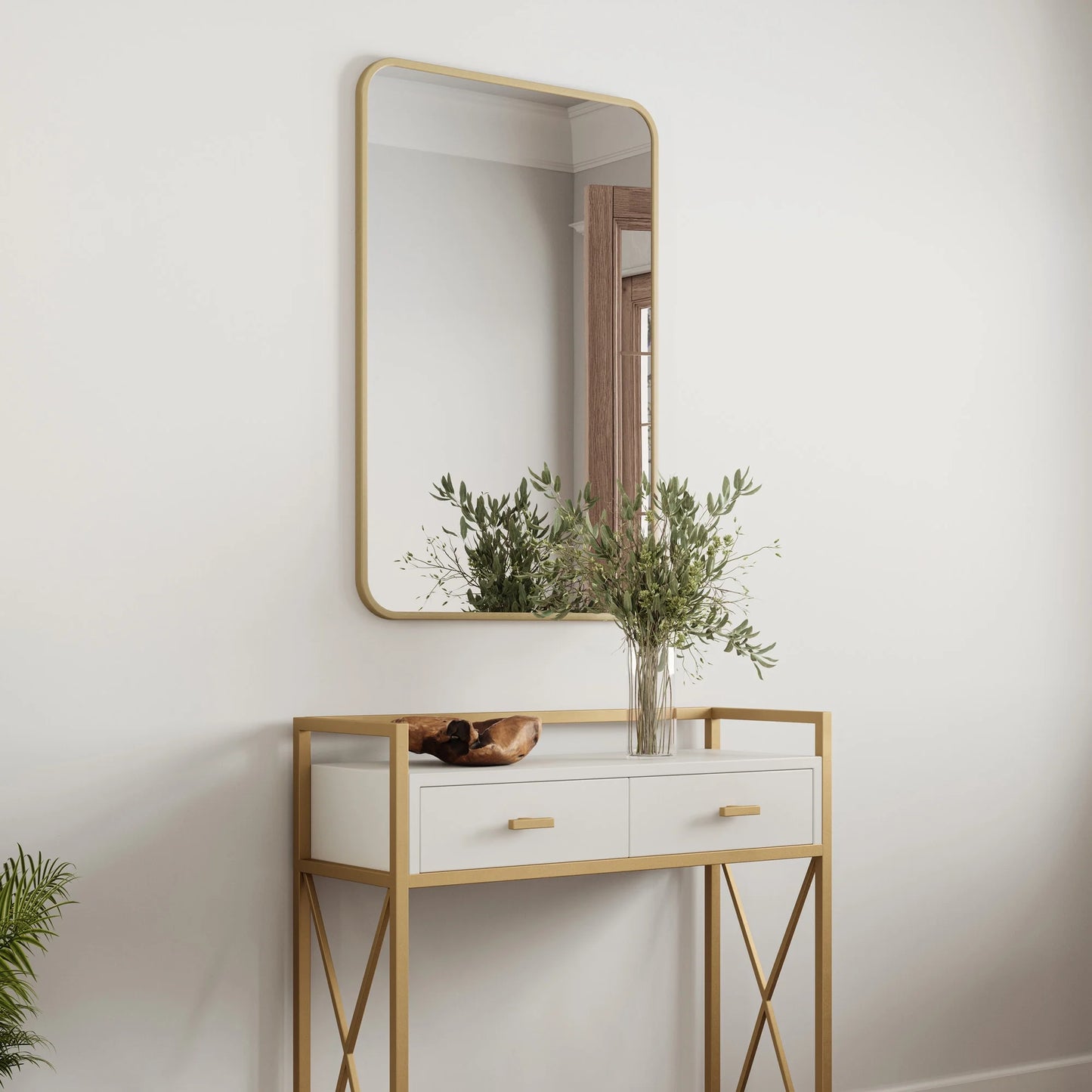 Isla Rectangle Wall Accent Mirror, 30" H x 20" L, Modern Metal Framed, Living Room, Bedroom, Bathroom Vanity Mirror, Gold �?Design House, 596510-GLD