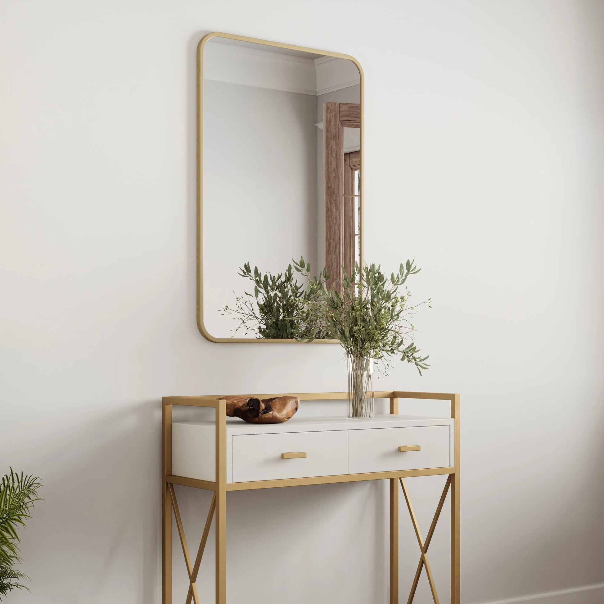 Isla Rectangle Wall Accent Mirror, 30" H x 20" L, Modern Metal Framed, Living Room, Bedroom, Bathroom Vanity Mirror, Gold �?Design House, 596510-GLD