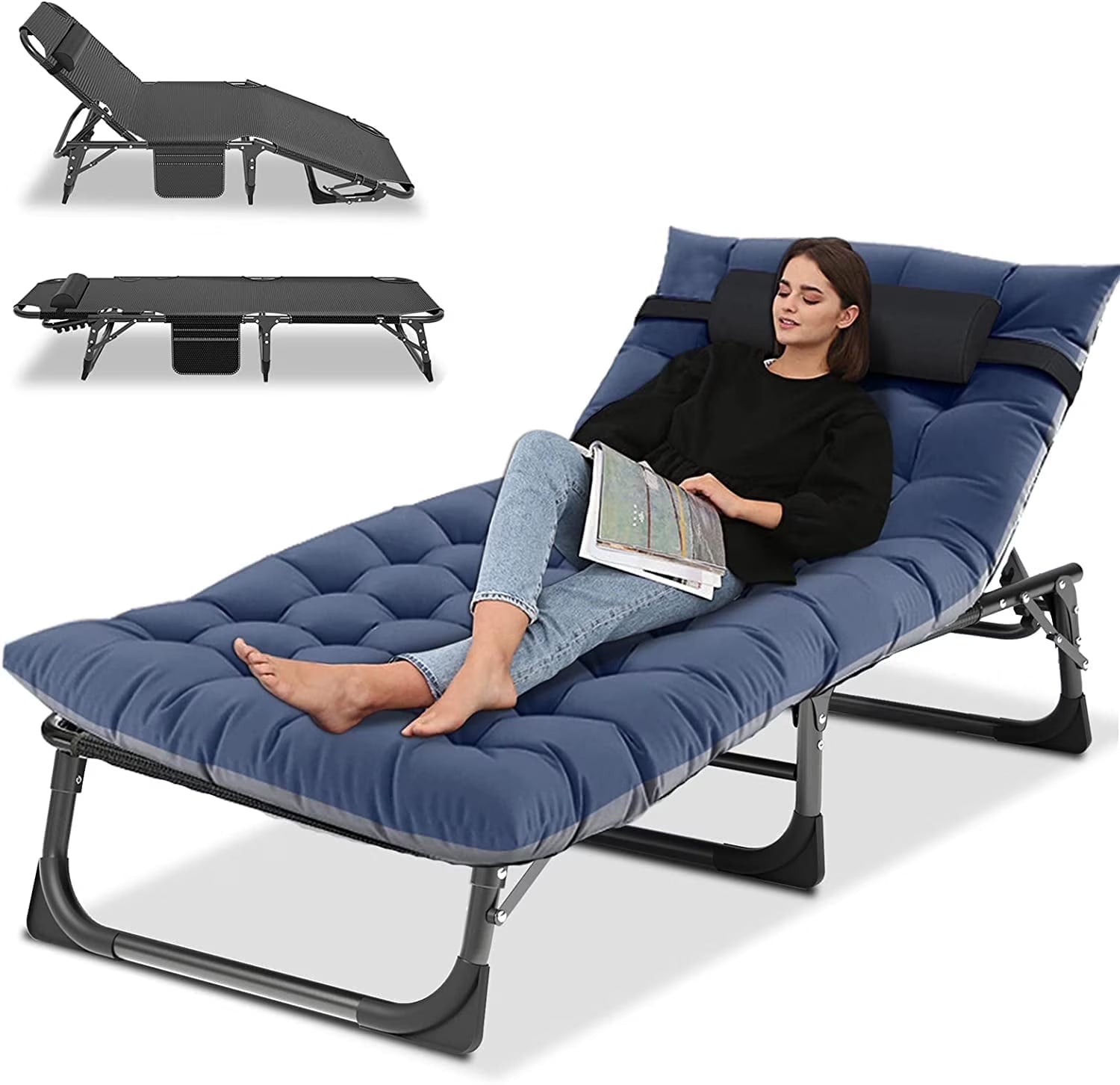 Slsy Folding Lounge Chair, 5-Position Adjustable Outdoor Reclining Chair, Folding Sleeping Bed Cot, Folding Chaise Lounge Chair for Pool Beach Patio Sunbathing