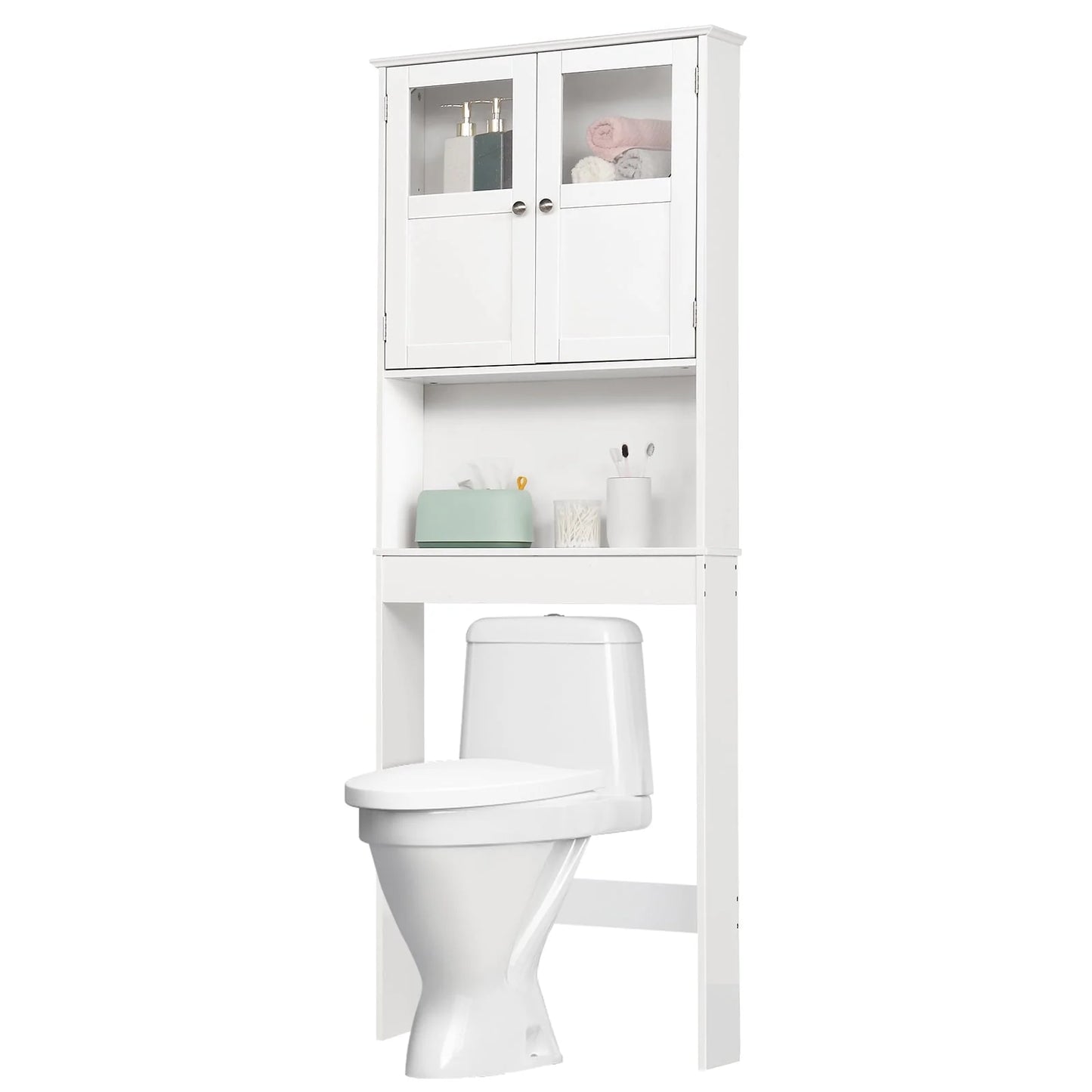 Ktaxon Over the Toilet Bathroom Storage Cabinet Space Saver with 2 Doors and 3 Storage Shelves, White Finish