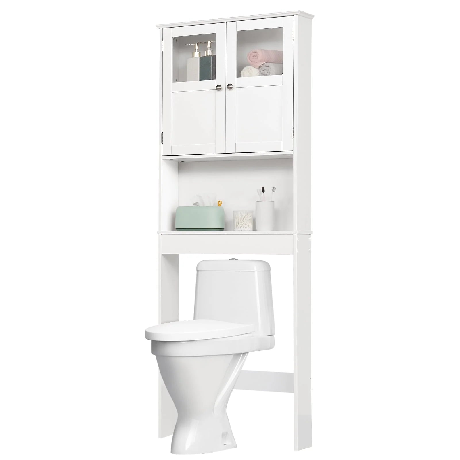 Ktaxon Over the Toilet Bathroom Storage Cabinet Space Saver with 2 Doors and 3 Storage Shelves, White Finish