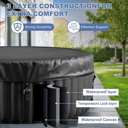 73 inch Outdoor Inflatable Hot Tub with 130 Bubble Air Jets, 4-6 Person Square Portable Hottub Spa with LED Control Panel, Blow Up Spa Bathtub with 2 Filter, Temperature up to 104��F