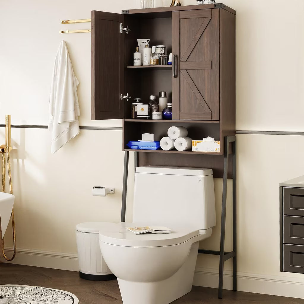 Vabches Over The Toilet Storage Cabinet, 68" H Farmhouse Freestanding Bathroom Storage Organizer with Double Doors & Storage Shelves