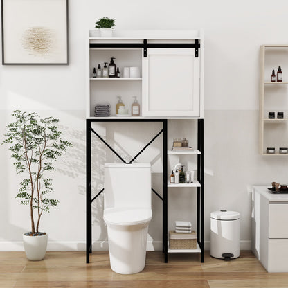 Royard Oaktree Farmhouse Over The Toilet Storage Cabinet, Bathroom Shelves Storage Organizer&nbsp;with Sliding Barn Door, Adjustable Shelves, and Storage Racks, White