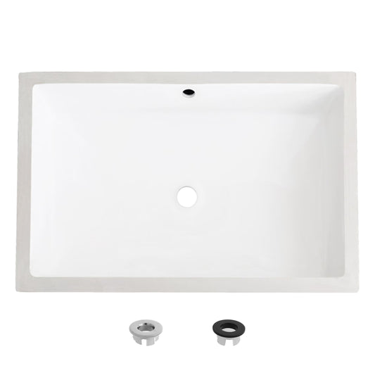 Stylish Undermount 20 �? Rectangular Porcelain Bathroom Sink with 2 Overflow Finishes P-209H"