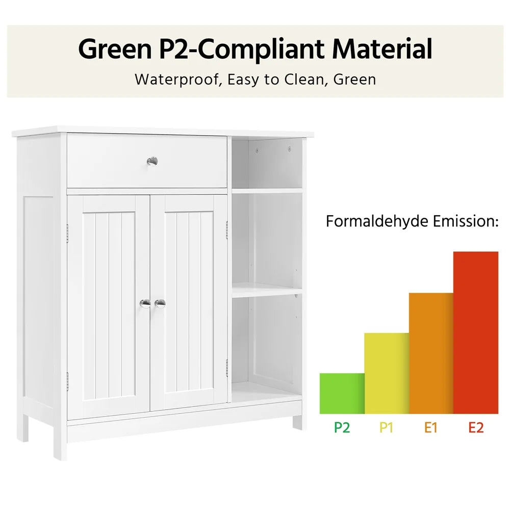 Yaheetech Free-Standing Bathroom Floor Cabinet with Drawer & Adjustable Shelves, White