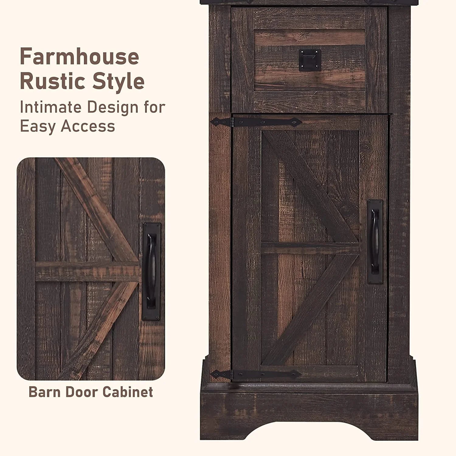 OKD 68" H Farmhouse Bathroom Storage Cabinet Organizer with Adjustable Shelves and Drawer, Dark Rustic Oak