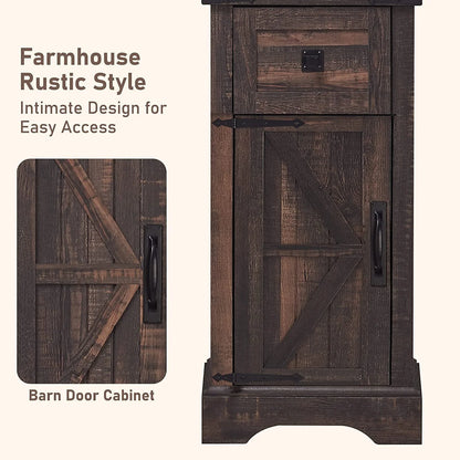 OKD 68" H Farmhouse Bathroom Storage Cabinet Organizer with Adjustable Shelves and Drawer, Dark Rustic Oak
