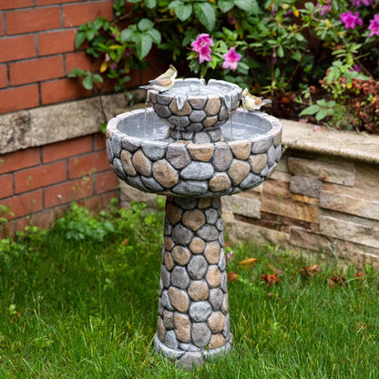 Glitzhome 24.5" Outdoor 2 Tier Stone-Like Water Fountain Bird Bath for Garden Patio Decor