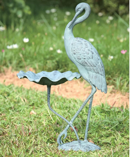 SPI Verdigris Finish Aluminum Crane Birdbath
