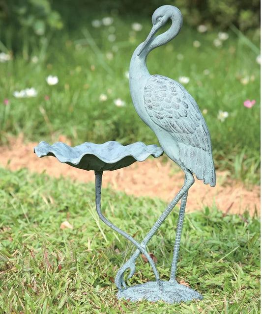 SPI Verdigris Finish Aluminum Crane Birdbath