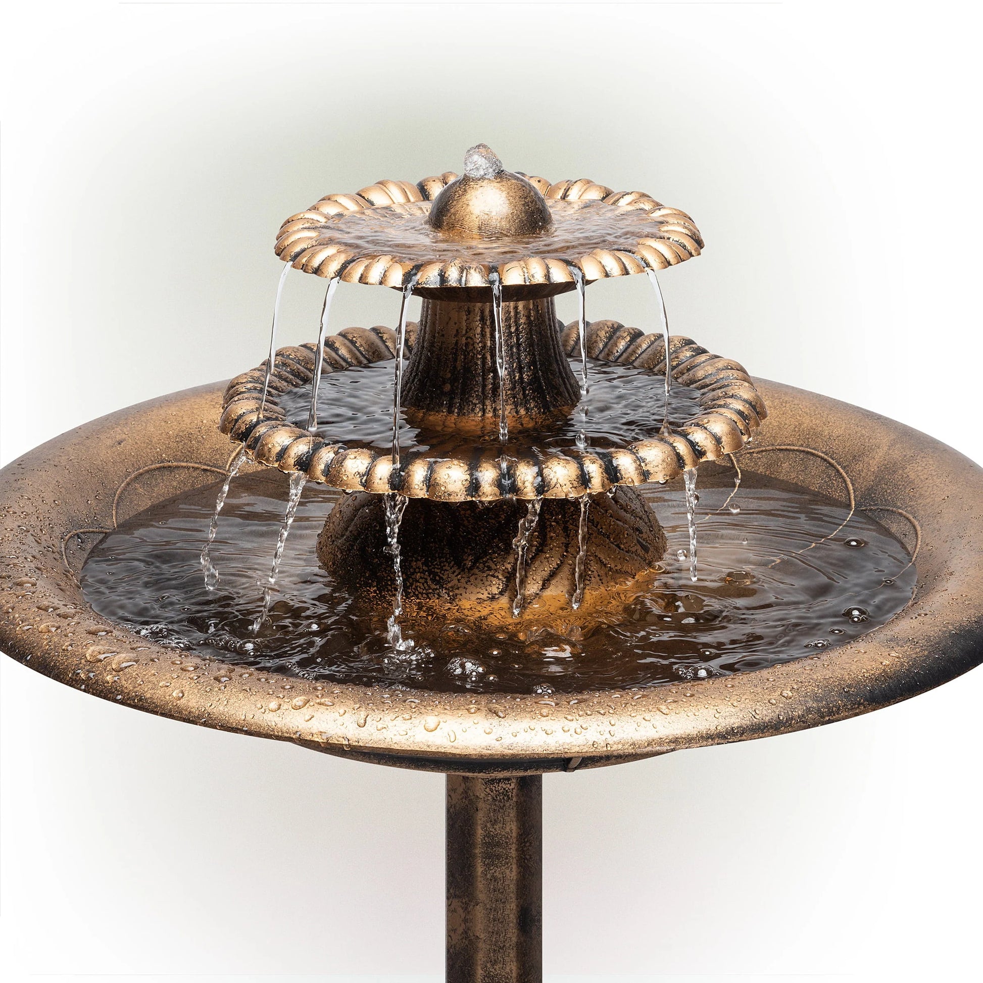 Alpine Corporation 3-Tiered Pedestal Outdoor Water Fountain and Bird Bath, Bronze