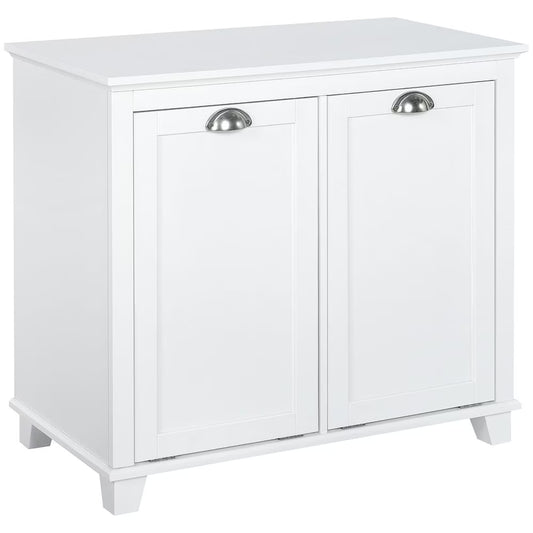 Resenkos Bathroom Floor Cabinet,Bathroom Storage Cabinet with 2-Compartment Hamper, Modern Bathroom Floor Cabinet for Washroom, White