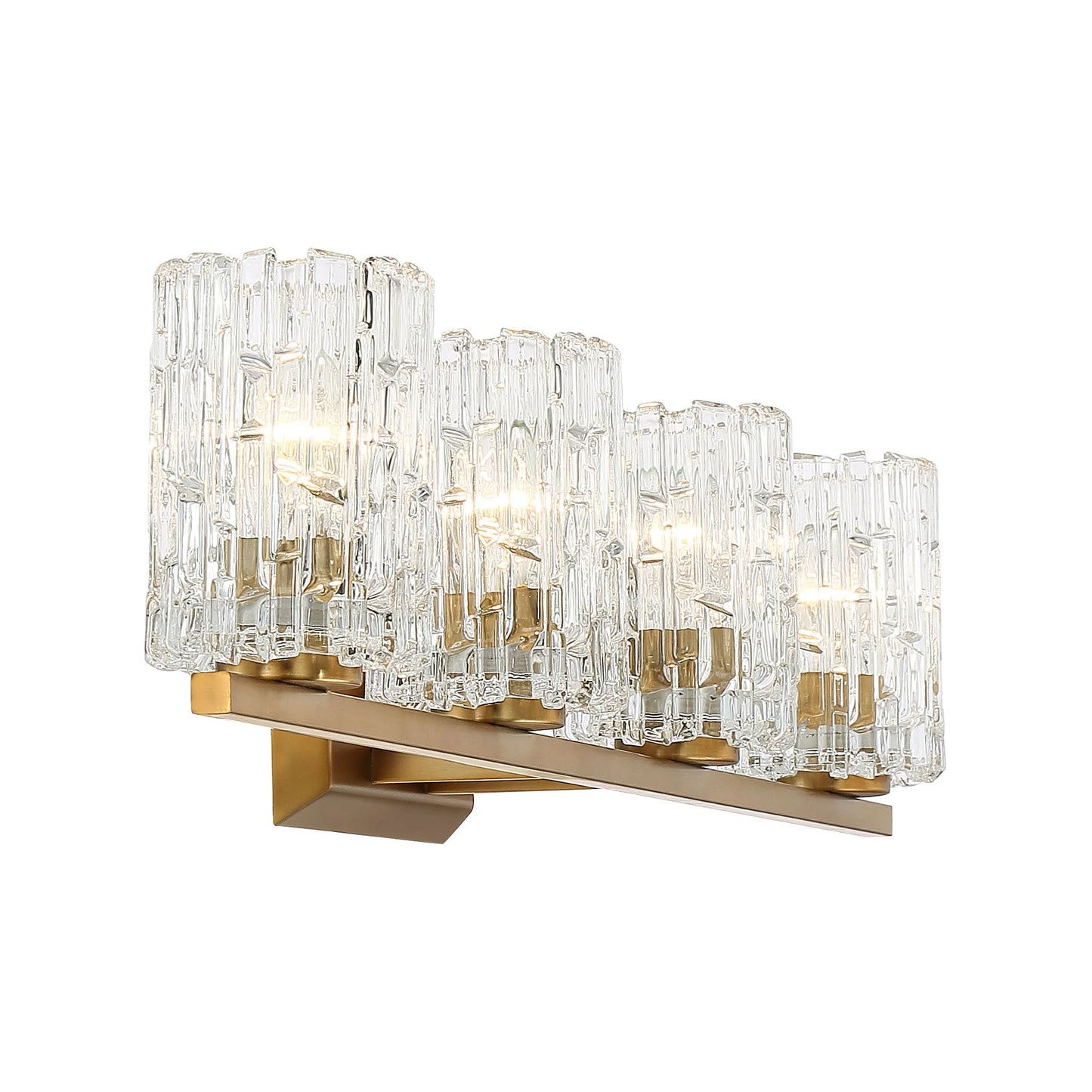 Possini Euro Design Icelight Modern Wall Light Warm Brass Hardwire 36" 4-Light Fixture Textured Ice Glass for Bedroom Bathroom Vanity Living Room