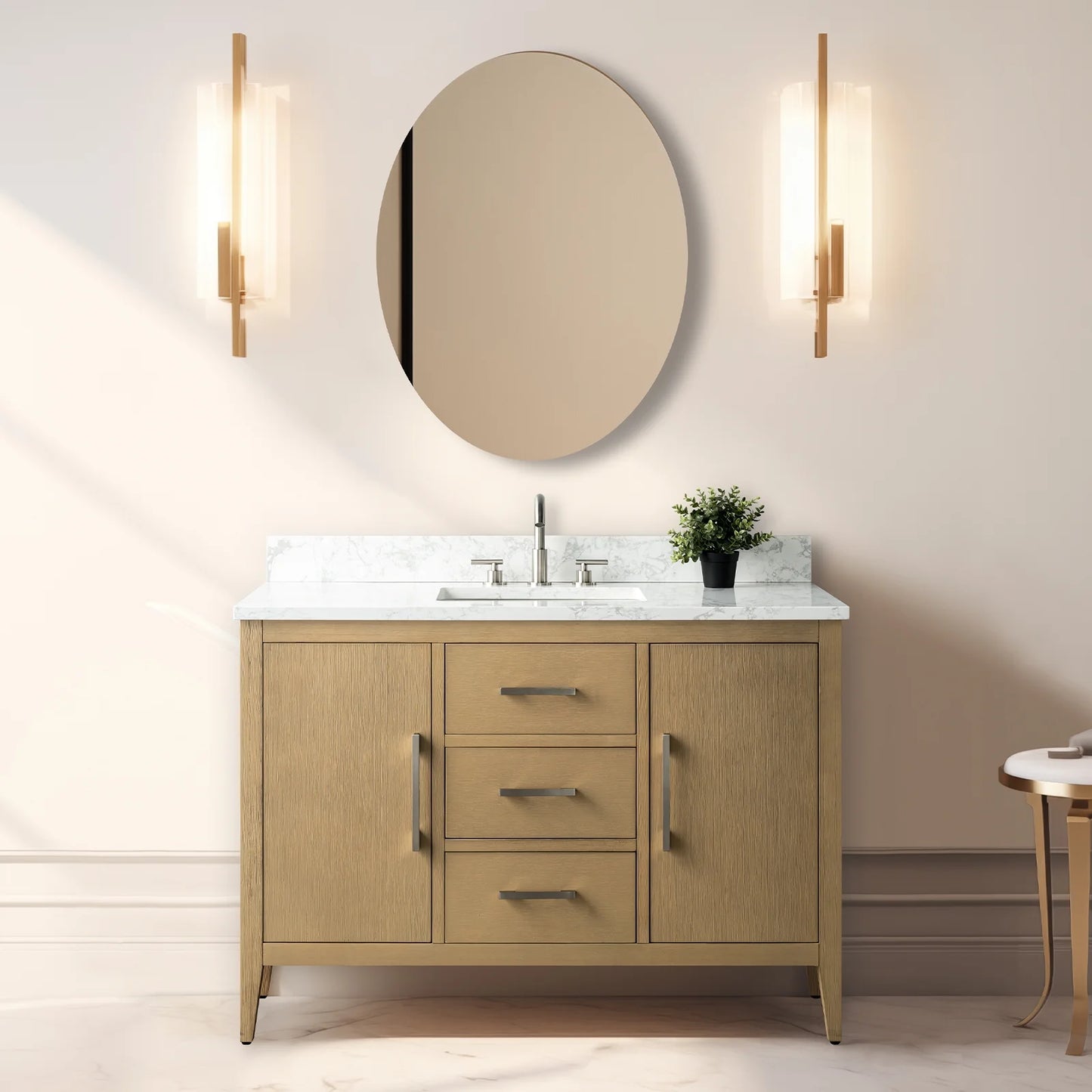 Vanity Art 48" Single Sink Bathroom Vanity Cabinet with Ceramic Countertop