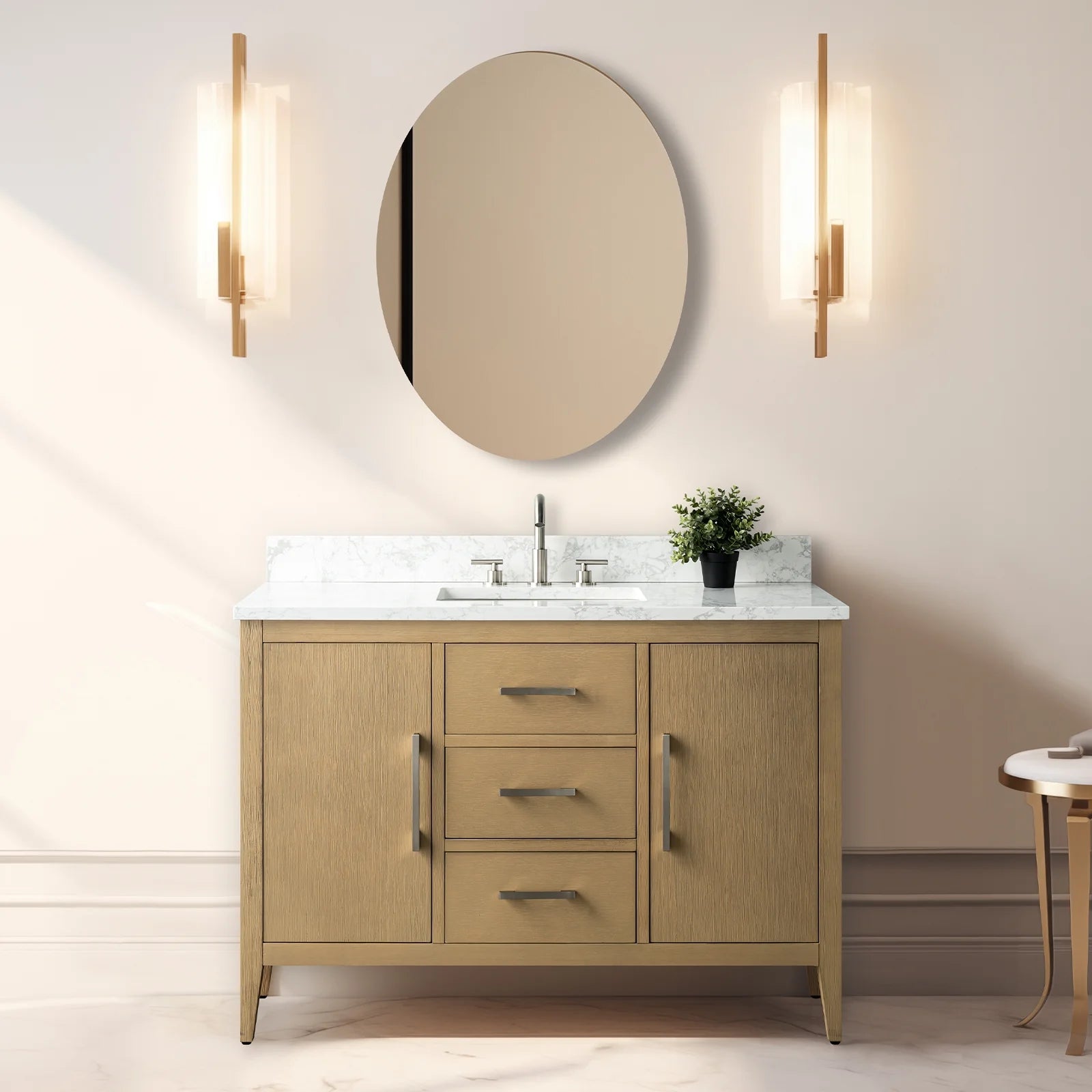 Vanity Art 48" Single Sink Bathroom Vanity Cabinet with Ceramic Countertop