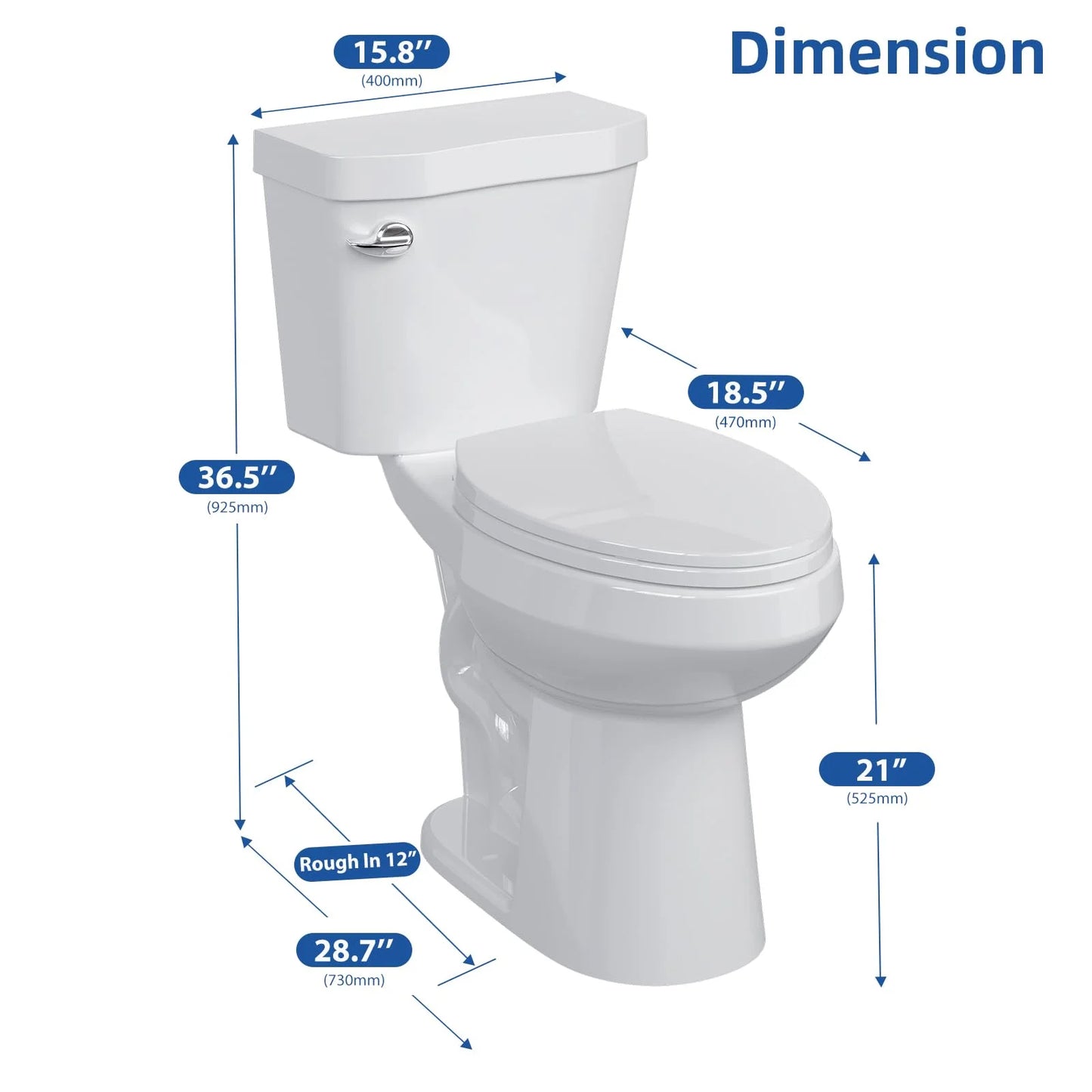 TROPOW Toilet, Two-Piece Toilet, ADA Toilet with Dual Flush, Elongated Toilets for Bathrooms with Soft Close Seat, Universal Height,White