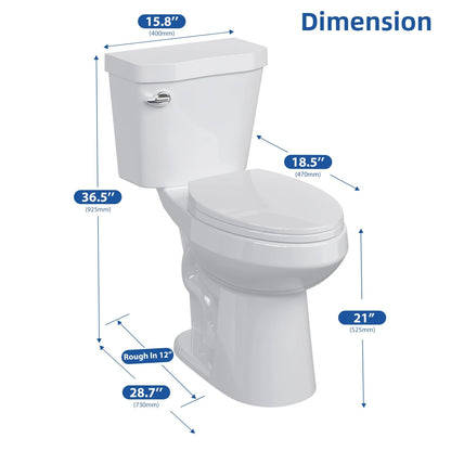 TROPOW Toilet, Two-Piece Toilet, ADA Toilet with Dual Flush, Elongated Toilets for Bathrooms with Soft Close Seat, Universal Height,White