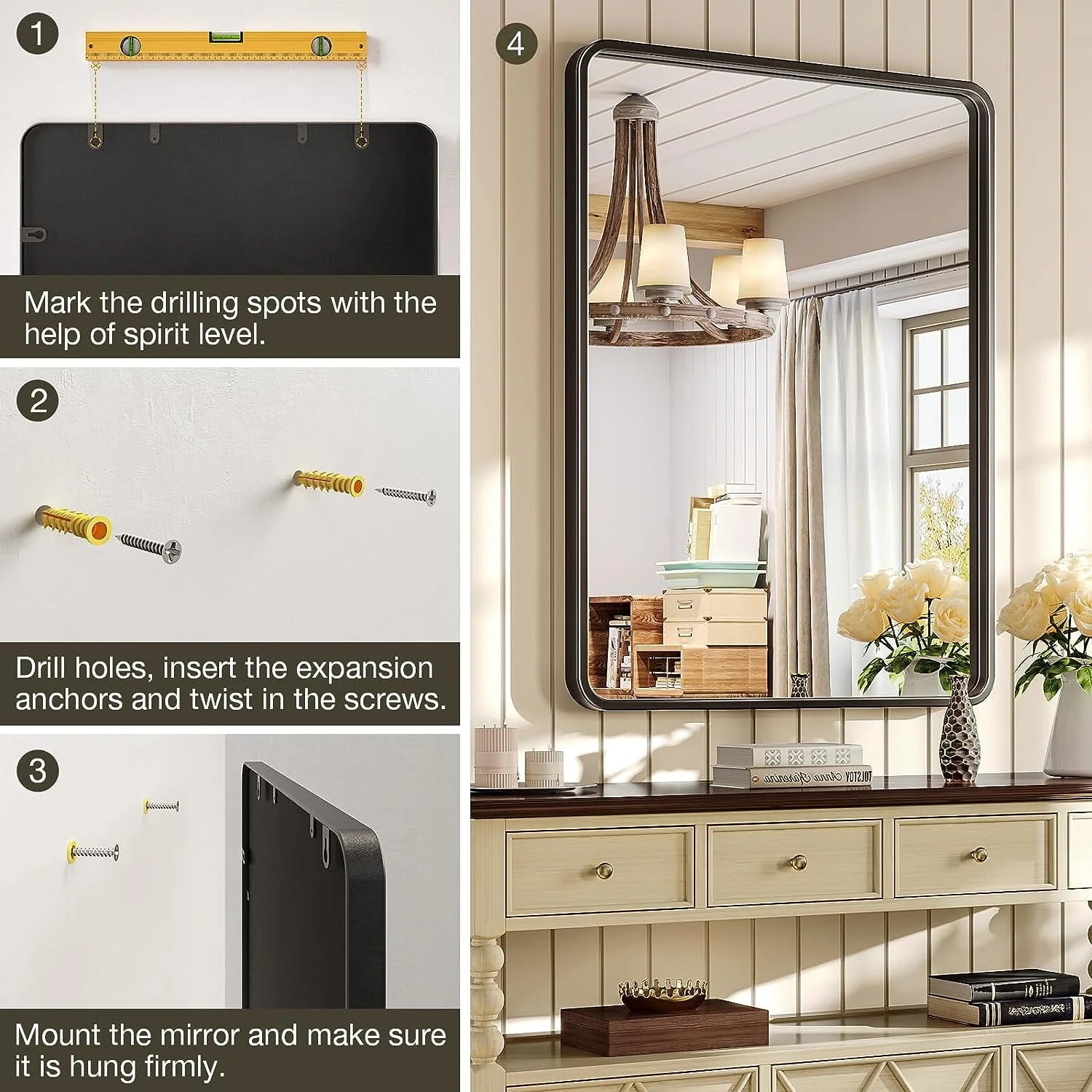 Brightify 24x36 Inch Black Bathroom Mirrors Wall Mirror, Modern Rectangle Bathroom Vanity Wall Mirror with HD Glass & Black Metal Frame for Living Room Mantel Bedroom Entryway, Horizontal / Vertical