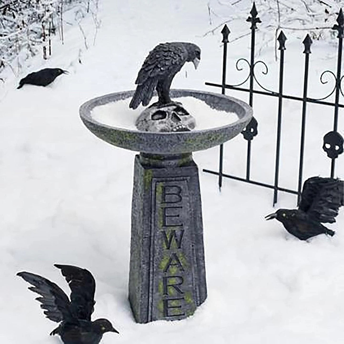 Huntermoon Garden Statue Sculpture Multi-Purpose Crows Black Halloween Home Decor Polyresin Bird Bath