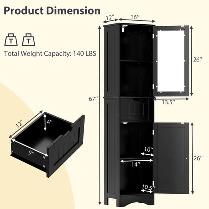 Costway Tall Bathroom Cabinet with Adjustable Shelves Deep Drawer for Living Room Black