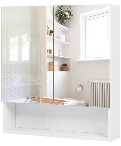 Bathroom Wall Cabinet Medicine Cabinet, Wall Mounted Bathroom Mirror with Storage Mirror Cabinet with 2 Doors and Adjustable Shelf, Laundry Living Room, White