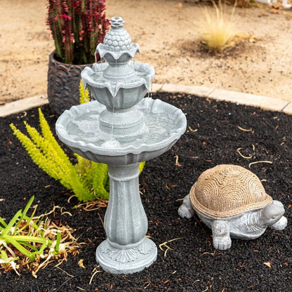 XBrand 36.2" 2-Tier Outdoor Freestanding Solar Water Fountain - Classic Design, Grey Resin Bird Bath with Pump - Ideal for Yard, Lawn and Garden, Porch D��cor