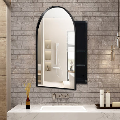 16x24 Inch Bathroom Mirror Cabinet with Adjustable Glass Shelves, Recessed Metal Framed Medicine Cabinet for Storage, Matte Gold