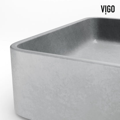 VIGO Basilica Gothic Gray Concreto Stone 23 in. L x 14 in. W x 4 in. H Rectangular Vessel Bathroom Sink