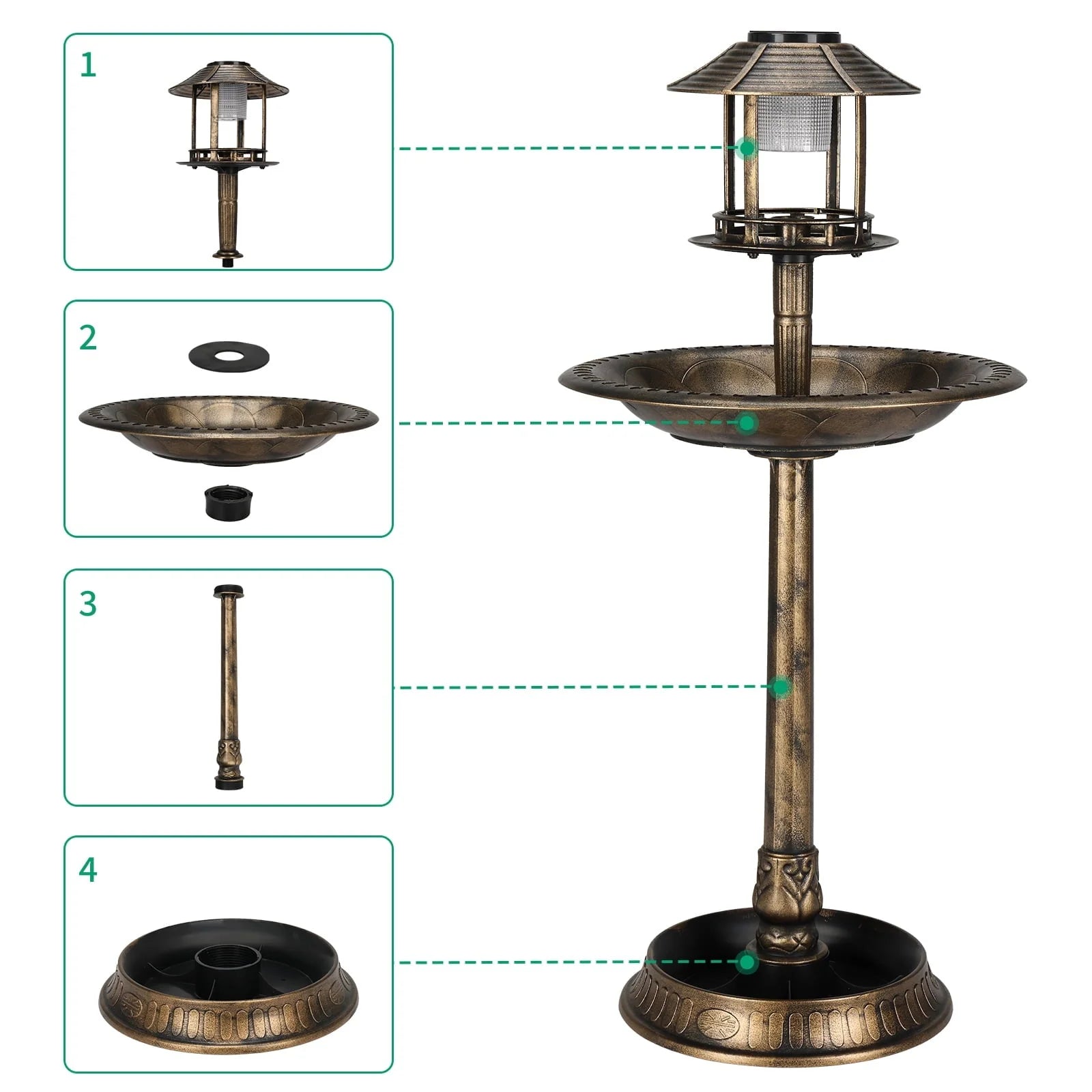Zimtown Courtyard 42 Inch Bird Bath w/ Solar Light Garden Decor