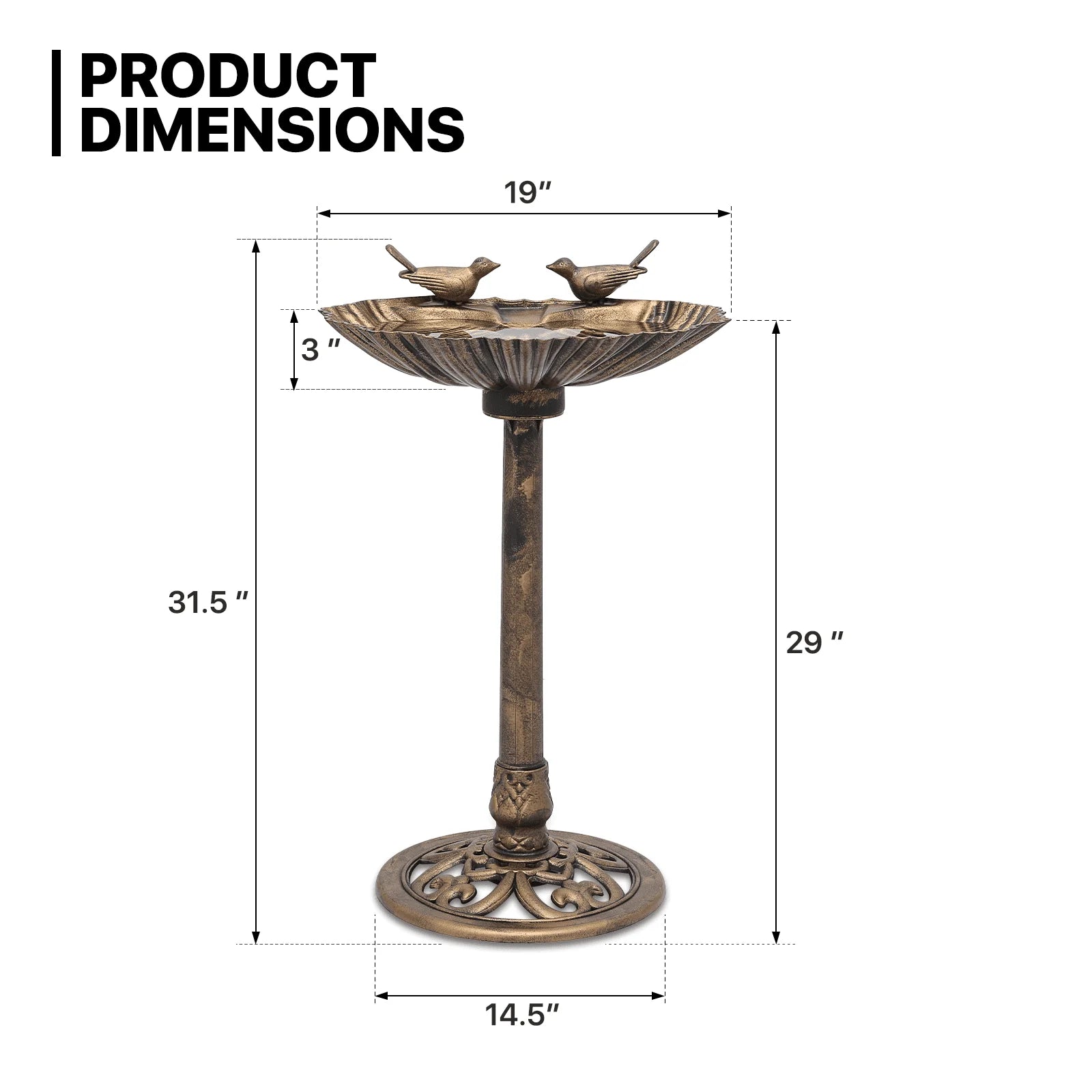 MoNiBloom Outdoor Pedestal Bird Bath with Solar Pumb, for Garden Patio Backyard Décor, Bronze