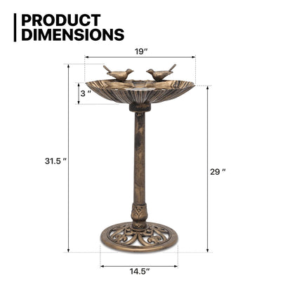 MoNiBloom Outdoor Pedestal Bird Bath with Solar Pumb, for Garden Patio Backyard Décor, Bronze